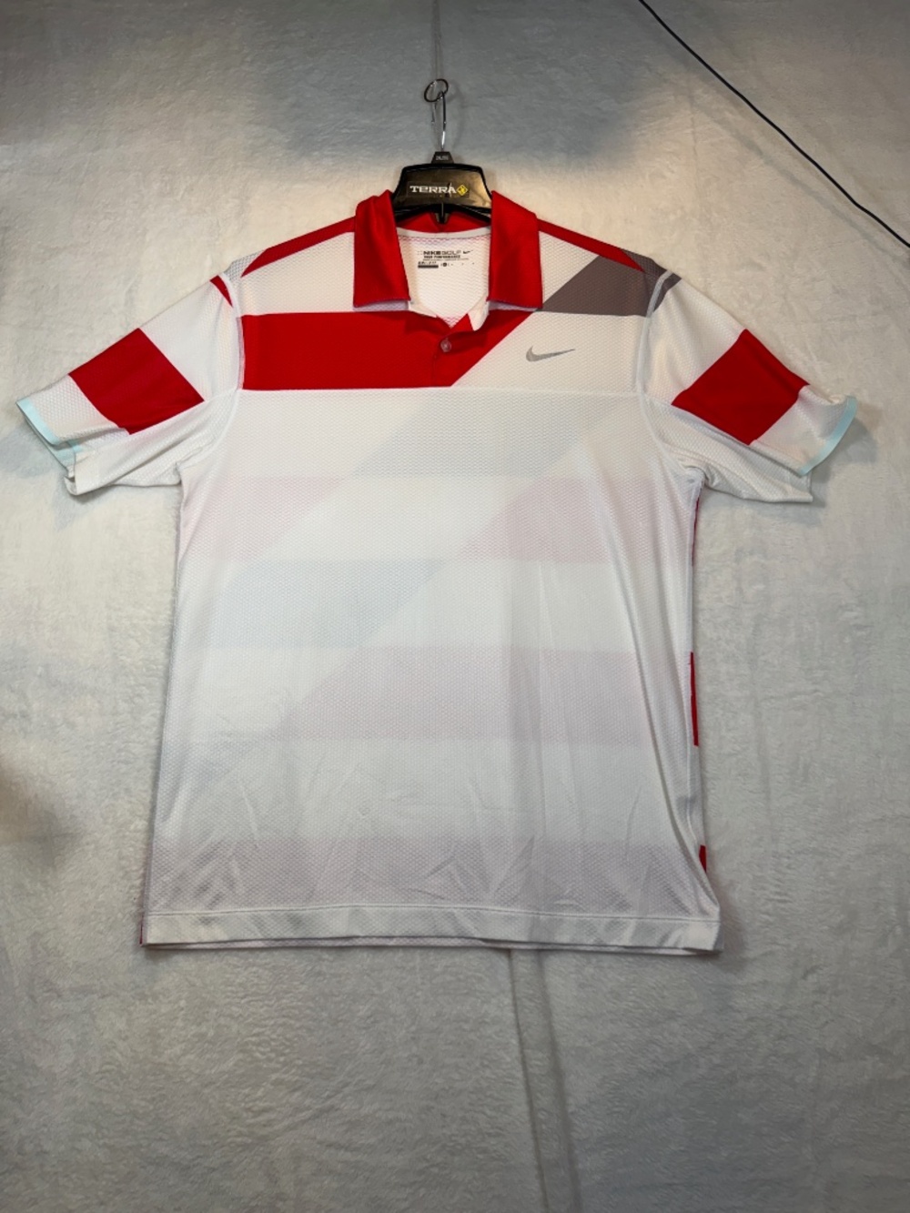Nike Golf Polo Shirt Mens Size Medium Red White Dri-Fit Performance Colorblock - Picture 2 of 7